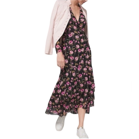 NWT White House Black Market Mesh Floral Wrap Dress - Picture 1 of 15